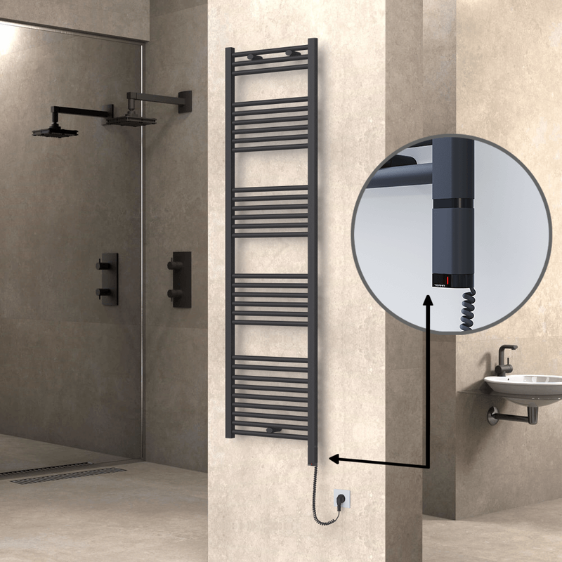 Haiti Electric Towel Warmer 500x1800 Flat Anthracite Textured (OneD On/Off ) Right 600 Watt