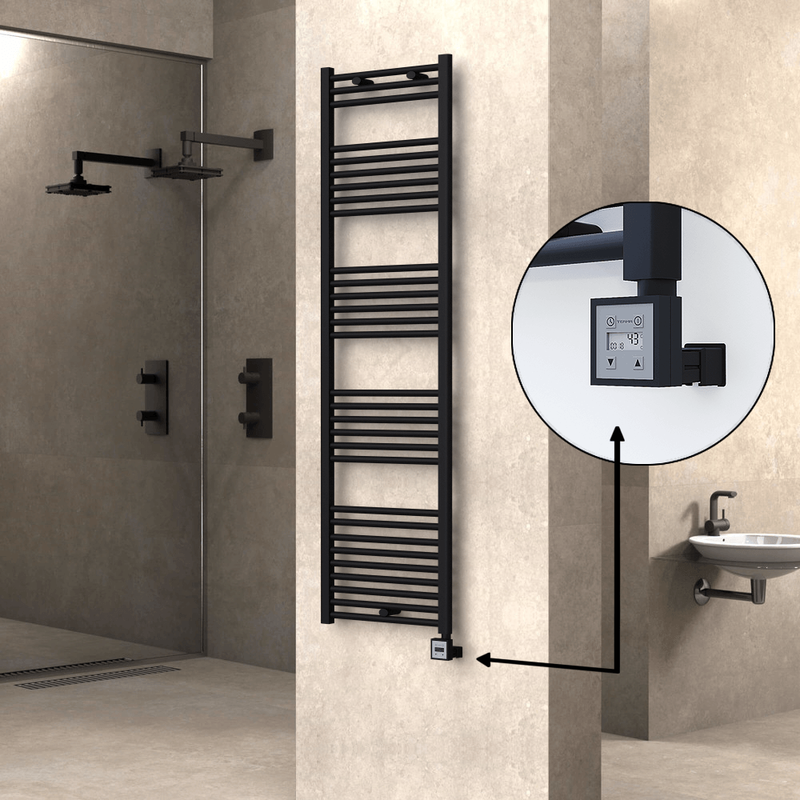 Haiti Electric Towel Warmer 500x1800 Flat Black Matt (KTX3 Thermostat) 1000 Watt