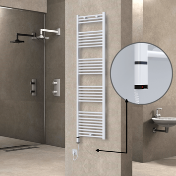 Radiva - Haiti Electric Towel Warmer 500x1800 Flat White Gloss (OneD On/Off ) Left 600 Watt