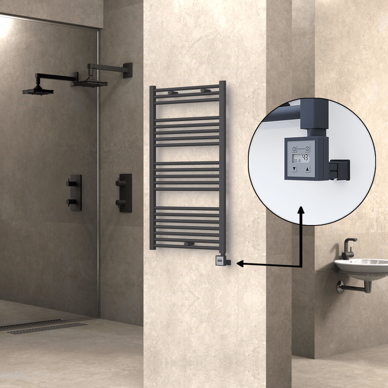 Haiti Electric Towel Warmer 600x1100 Flat Anthracite Textured (KTX3 Thermostat) 600 Watt