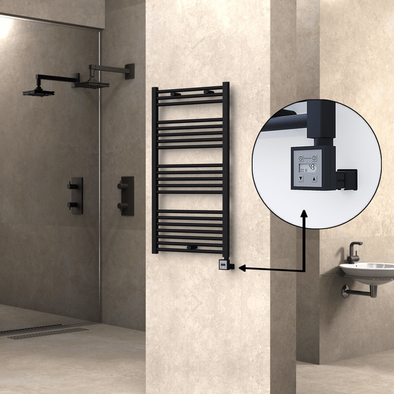 Haiti Electric Towel Warmer 600x1100 Flat Black Matt (KTX3 Thermostat) 600 Watt