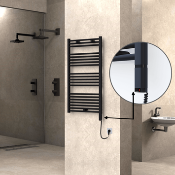 Radiva - Haiti Electric Towel Warmer 600x1100 Flat Black Matt (OneD On/Off ) Right 600 Watt