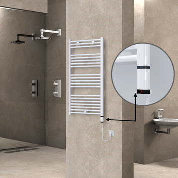 Radiva - Haiti Electric Towel Warmer 600x1100 Flat White Gloss (OneD On/Off ) Right 600 Watt