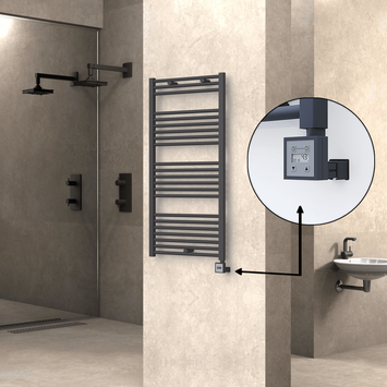 Radiva - Haiti Electric Towel Warmer 600x1200 Flat Anthracite Textured (KTX3 Thermostat) 600 Watt