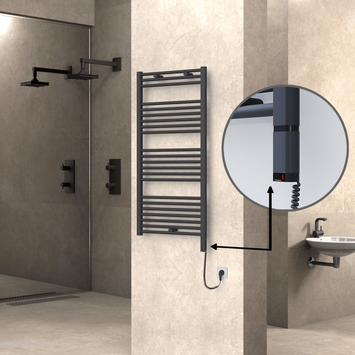 Radiva - Haiti Electric Towel Warmer 600x1200 Flat Anthracite Textured (OneD On/Off ) Right 600 Watt