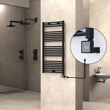 Radiva - Haiti Electric Towel Warmer 600x1200 Flat Black Matt (KTX3 Thermostat) 600 Watt