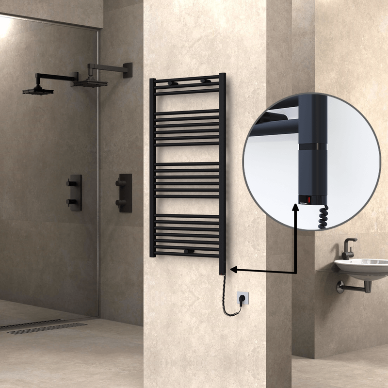 Haiti Electric Towel Warmer 600x1200 Flat Black Matt (OneD On/Off ) Right 600 Watt