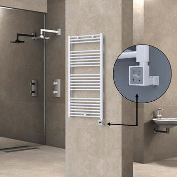 Radiva - Haiti Electric Towel Warmer 600x1200 Flat White Gloss (KTX3 Thermostat) 600 Watt