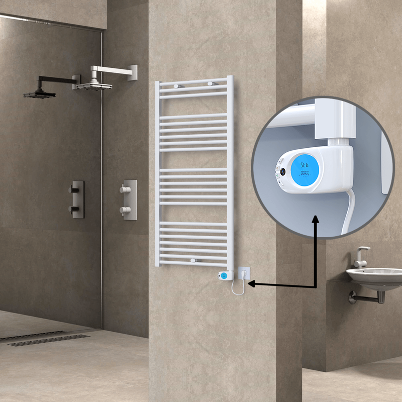 Haiti Electric Towel Warmer 600x1200 Flat White Gloss (Musa Thermostat) 600 Watt