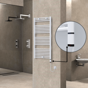 Radiva - Haiti Electric Towel Warmer 600x1200 Flat White Gloss (OneD On/Off ) Right 600 Watt