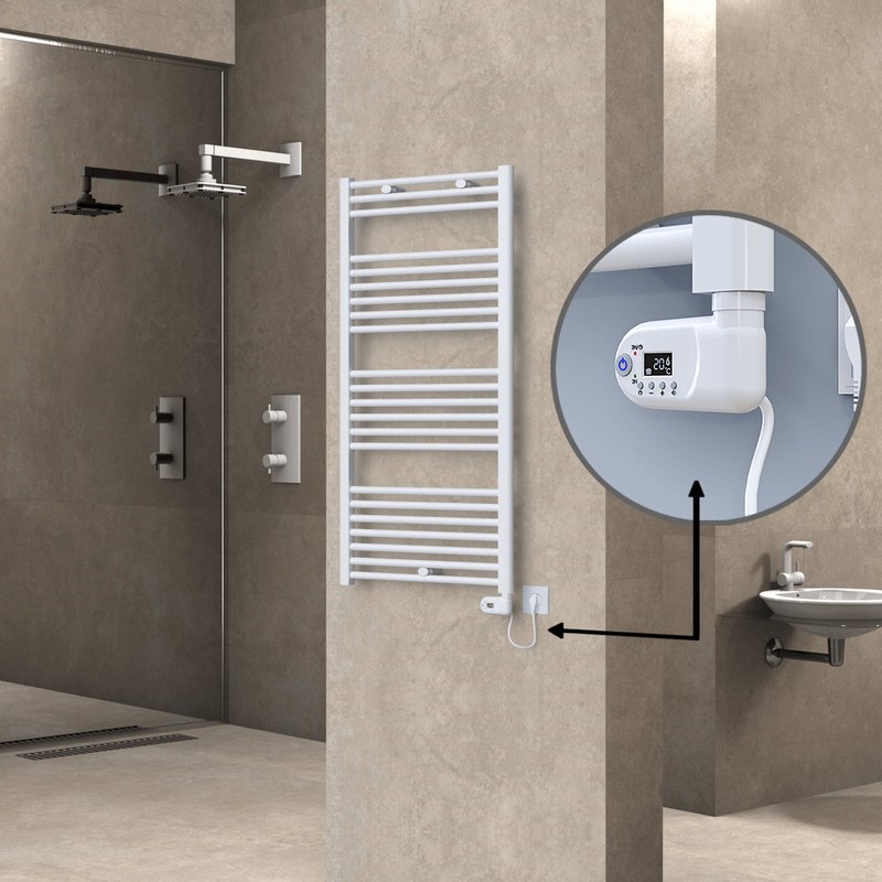 Haiti Electric Towel Warmer 600x1200 Flat White Gloss (Thesis Thermostat) 600 Watt