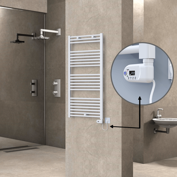 Radiva - Haiti Electric Towel Warmer 600x1200 Flat White Gloss (Thesis Thermostat) 600 Watt