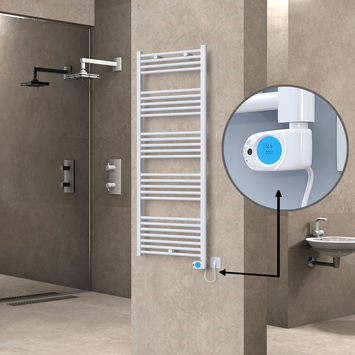 Radiva - Haiti Electric Towel Warmer 600x1500 Flat White Gloss (Musa Thermostat) 900 Watt