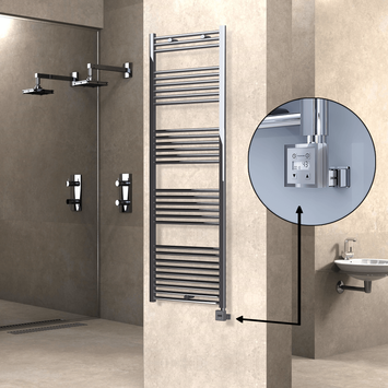 Radiva - Haiti Electric Towel Warmer 600x1800 Flat Chrome (KTX3 Thermostat) 600 Watt