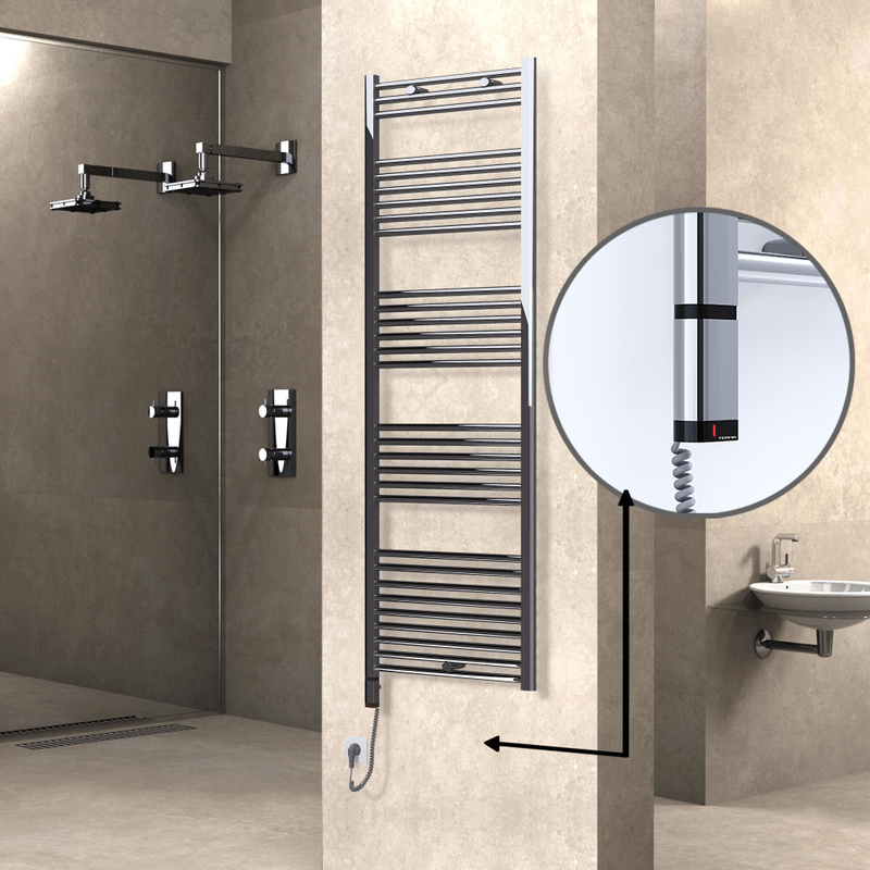 Haiti Electric Towel Warmer 600x1800 Flat Chrome (OneD On/Off ) Left 600 Watt