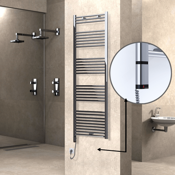 Radiva - Haiti Electric Towel Warmer 600x1800 Flat Chrome (OneD On/Off ) Left 600 Watt