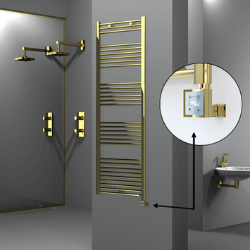 Radiva - Haiti Electric Towel Warmer 600x1800 Flat Gold (KTX3 Thermostat) 600 Watt
