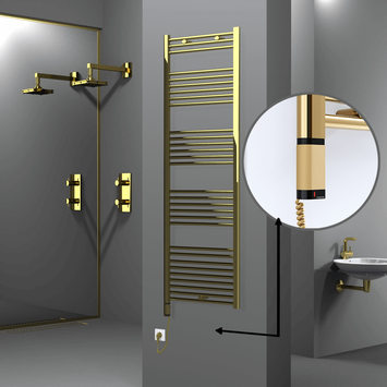 Radiva - Haiti Electric Towel Warmer 600x1800 Flat Gold (OneD On/Off ) Left 600 Watt