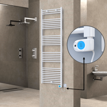 Radiva - Haiti Electric Towel Warmer 600x1800 Flat White Gloss (Musa Thermostat) 900 Watt