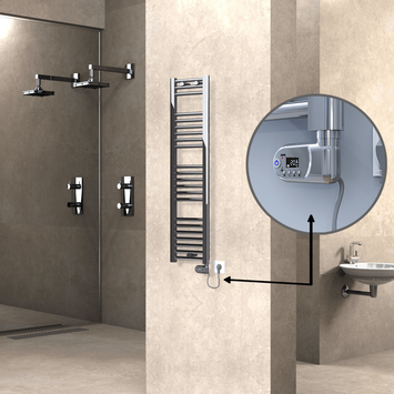 Radiva - Haiti Electric Towel Warmer 300x1200 Flat Chrome (Thesis Thermostat) 200 Watt