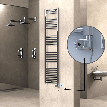 Radiva - Haiti Sèche Serviettes Electrique 300 Watt 400x1800 Plat Chrome (Thermostat Thesis)