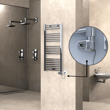 Radiva - Haiti Sèche Serviettes Electrique 300 Watt 500x1100 Plat Chrome (Thermostat Thesis)