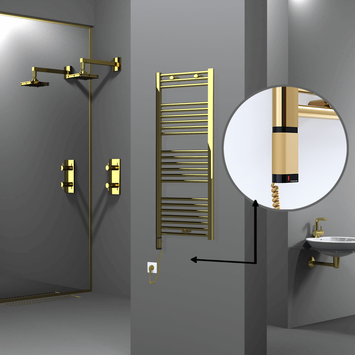 Radiva - HAITI Elektrikli Havlupan 500x1200 Düz Altın (OneD On/Off ) Sol 300W