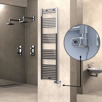 Radiva - Haiti Electric Towel Warmer 500x1800 Flat Chrome (Thesis Thermostat) 600 Watt
