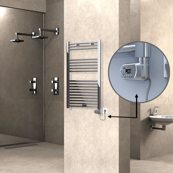 Radiva - Haiti Electric Towel Warmer 600x1000 Flat Chrome (Thesis Thermostat) 300 Watt