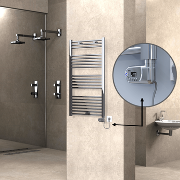 Radiva - Haiti Electric Towel Warmer 600x1100 Flat Chrome (Thesis Thermostat) 300 Watt