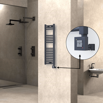 Radiva - Haiti Electric Towel Warmer 300x1000 Flat Anthracite Textured (KTX1 Thermostat) 300 Watt