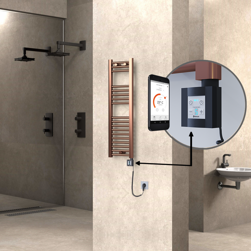 Haiti Electric Towel Warmer 300x1000 Flat Antique Copper Gloss (KTX4 Thermostat) 200 Watt Spiral Cable