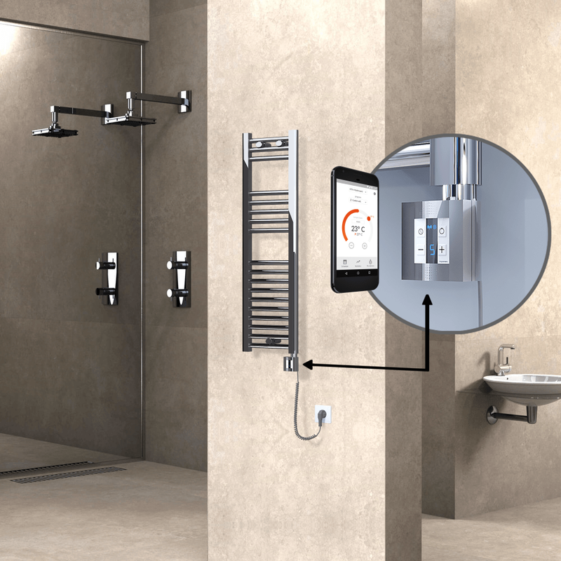 Haiti Electric Towel Warmer 300x1000 Flat Chrome (KTX4 Thermostat) 200 Watt Spiral Cable