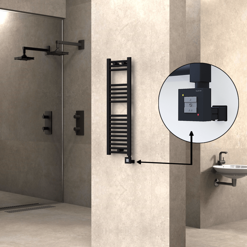 Haiti Electric Towel Warmer 300x1000 Flat Black Matt (KTX1 Thermostat) 300 Watt