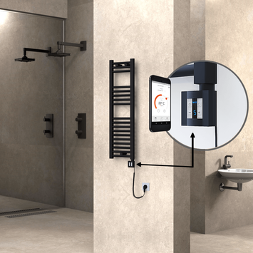 Radiva - Haiti Electric Towel Warmer 300x1000 Flat Black Matt (KTX4 Thermostat) 300 Watt Spiral Cable