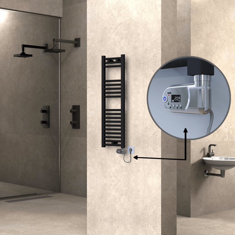 Haiti Electric Towel Warmer 300x1000 Flat Black Matt (Thesis Thermostat) 300 Watt