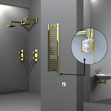 Radiva - Haiti Electric Towel Warmer 300x1100 Flat Gold (KTX3 Thermostat) 200 Watt Spiral Cable