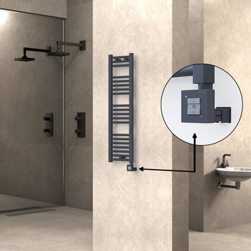 Radiva - Haiti Electric Towel Warmer 300x1100 Flat Anthracite Textured (KTX1 Thermostat) 300 Watt