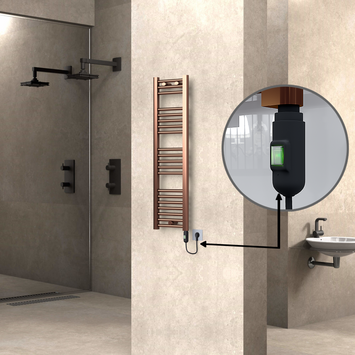  - Haiti Electric Towel Warmer 300x1100 Flat Antique Copper Gloss (On/Off Button) 200 Watt