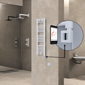  - Haiti Electric Towel Warmer 300x1100 Flat White Gloss (KTX4 Thermostat) 300 Watt Spiral Cable