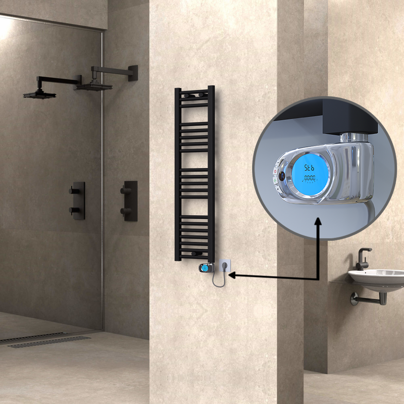 Haiti Electric Towel Warmer 300x1100 Flat Black Matt (Musa Thermostat) 300 Watt