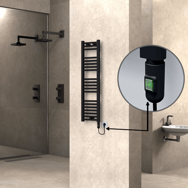 Haiti Electric Towel Warmer 300x1100 Flat Black Matt (On/Off Button) 300 Watt