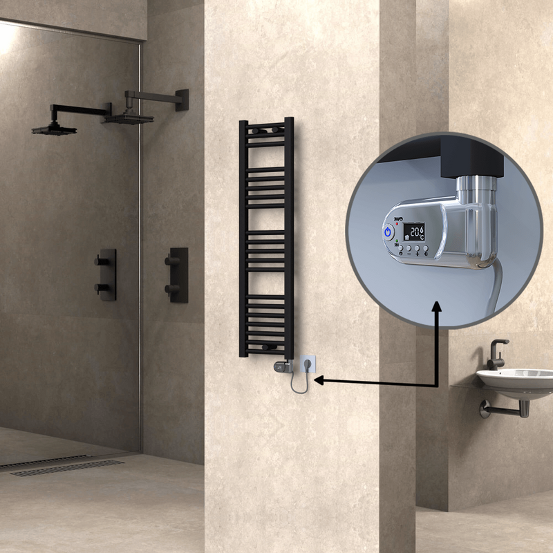 Haiti Sèche Serviettes Electrique 300x1100 Noir mat (Thermostat Thesis) 300 Watt