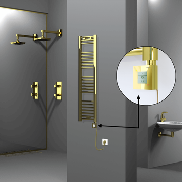 Radiva - Haiti Electric Towel Warmer 300x1200 Flat Gold (KTX1 Thermostat) 200 Watt Spiral Cable