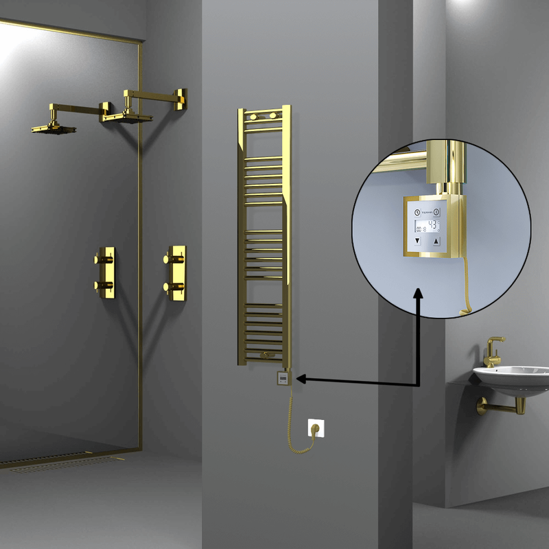 Haiti Electric Towel Warmer 300x1200 Flat Gold (KTX3 Thermostat) 200 Watt Spiral Cable