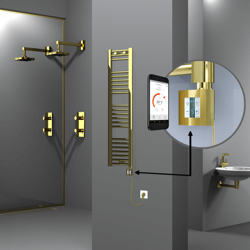 Haiti Electric Towel Warmer 300x1200 Flat Gold (KTX4 Thermostat) 200 Watt Spiral Cable