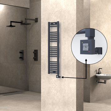 Radiva - Haiti Electric Towel Warmer 300x1200 Flat Anthracite Textured (KTX1 Thermostat) 300 Watt