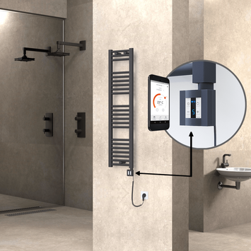 Radiva - Haiti Electric Towel Warmer 300x1200 Flat Anthracite Textured (KTX4 Thermostat) 300 Watt Spiral Cable