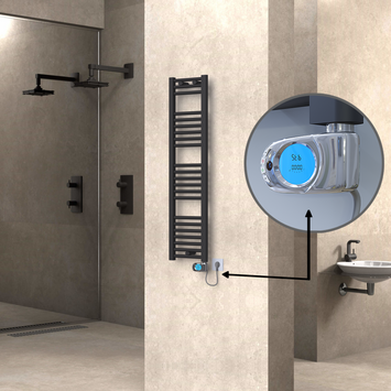 Radiva - Haiti Electric Towel Warmer 300x1200 Flat Anthracite Textured (Musa Thermostat) 300 Watt