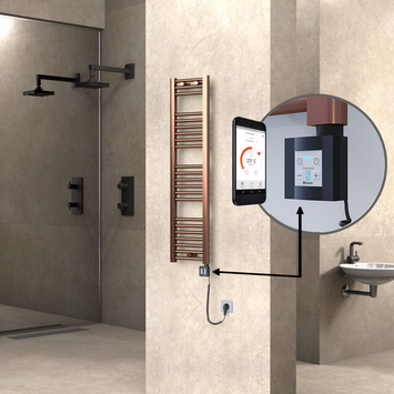  - Haiti Electric Towel Warmer 300x1200 Flat Antique Copper Gloss (KTX4 Thermostat) 200 Watt Spiral Cable